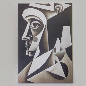 КАРТИНА ЛИЦЕ НА АБСТРАКТНО ИЗКУСТВО, КРЕМАВО-ЧЕРНО, 60x90cm