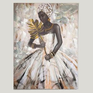 КАРТИНА НА ПЛАТНО, АФРИКАНСКА ЖЕНА С ПАПРАТ, 90x2,5x120cm
