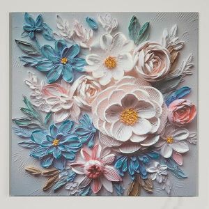 КАРТИНА НА ПЛАТНО, ЦВЕТЯ, БЯЛО-СИНЯ, 80x80x2,5см