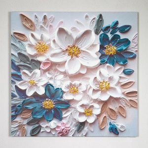 КАРТИНА НА ПЛАТНО, ЦВЕТЯ, РОЗОВО-БЕБЕШКО СИНЯ, 80x80x2,5см