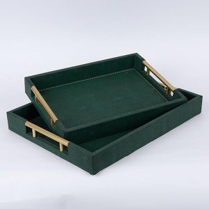 ПОДНОС, КОМПЛЕКТ 2БР, PU, ​​ТЪМНО ЗЕЛЕНО, 40x30x4.5, 34x24x5.5cm