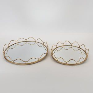 ПОДНОС, МЕТАЛЕН, С ОГЛЕДАЛО, ЗЛАТНО, ВЪРТЯЩА, КОМПЛЕКТ 2БР, L:39x5.5cm, S:30.5x5.5cm