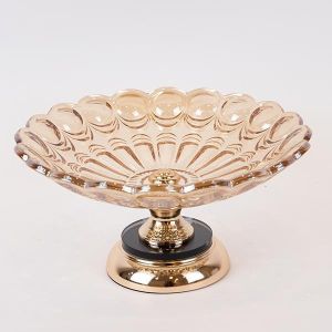 ПОСТАВКА ЗА ТОРТА, МЕТАЛНА СЪС СТЪКЛО, ЗЛАТНА, 30х18см