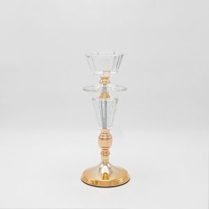 СВЕЩНИК С ЧАША ОТ КЕХЛИБАРИРАНО СТЪКЛО, МЕТАЛ, ЗЛАТО, 11x30см