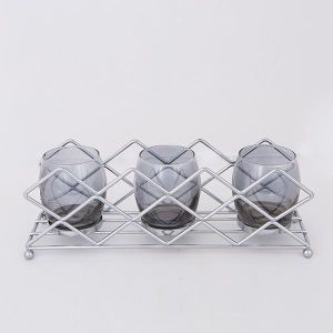 СВЕЩНИК С ЧАША ОТ ОПУШЕНО СТЪКЛО, МЕТАЛ, ХРОМ, 3 ПОЗИЦИИ, 33x10x11см