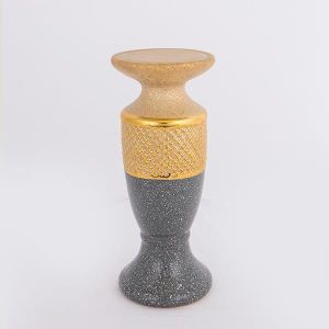 СВЕЩНИК, КЕРАМИЧЕН, ЗЛАТЕН И СИВ, 1 ПОЗИЦИЯ, 10.5x10.5x25cm