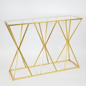 КОНЗОЛА, МЕТАЛ, ЗЛАТЕН ЦВЯТ, СТЪКЛЕН ПЛОТ, 107x32x78cm