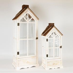 ФЕНЕРИ, ДЪРВЕНИ, БЕЛИ, МЕТАЛЕН ПЛОТ, КАФЯВИ, КОМПЛЕКТ 2БР, S: 26x17x6, L: 33x24x89cm