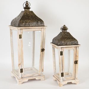 ФЕНЕРИ, ДЪРВЕНИ, КАФЯВИ, МЕТАЛЕН ПЛОТ, ЧЕРНИ, КОМПЛЕКТ 2БР, S: 20x20x47, L: 27.5x27.5x69cm