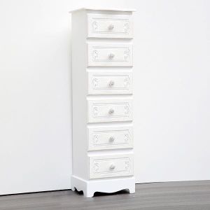 ШКАФ, ДЪРВЕН, БЯЛ, 6 ЧЕКМЕДЖЕТА С ДИЗАЙН, 29x23x95см