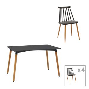 КОМПЛЕКТ ТРАПЕЗАРНА МАСА AURORA-NATALI ОТ 5 БР., PP-MDF, ЧЕРНО-ЕСТЕСТВЕН ЦВЯТ, 120X80X76СМ