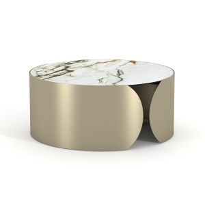КРЪГЛА ХОЛНА МАСА OBSESSION SM18089 КЕРАМИЧЕН ПЛОТ СЪС СТЪКЛО-МЕТАЛНИ КРАКА Φ80X35ВСМ.