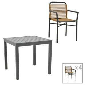 ТРАПЕЗАРНА МАСА KLITON- КОМПЛЕКТ ОТ 5 ЧАСТИ АЛУМИНИЙ И АНТРАЦИТ 80X80X74СМ