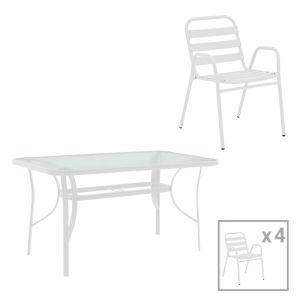 ТРАПЕЗАРНА МАСА SUSSIE-ENSURE 5 БР. МЕТАЛ-СТЪКЛО В БЯЛ ЦВЯТ 120X70X70СМ