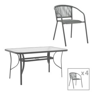 ТРАПЕЗЕН КОМПЛЕКТ 5 БР. ENSURE-LINDARIA МЕТАЛ-СТЪКЛО ТЪМНОСИВ 140X80X70СМ