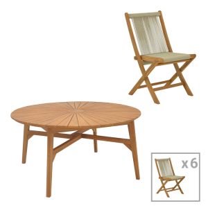 Трапезен комплект 7бр. Banou-Colen тиково дърво в естествен нюанс Φ150x75см