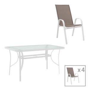 ТРАПЕЗНА МАСА CALAN-ENSURE 5 БР. МЕТАЛ-СТЪКЛО В БЯЛ ЦВЯТ 120X70X70СМ