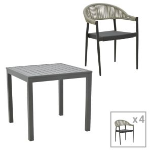 ТРАПЕЗНА МАСА KLITON- КОМПЛЕКТ ОТ 5 ЧАСТИ АЛУМИНИЙ И АНТРАЦИТ 80X80X74СМ