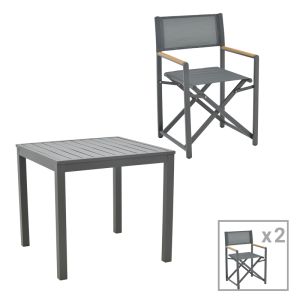 ТРАПЕЗНА МАСА KLITON-MABU КОМПЛЕКТ ОТ 3 ЧАСТИ АЛУМИНИЙ И АНТРАЦИТ 80X80X74СМ
