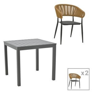 ТРАПЕЗНА МАСА KLITON-RAVEN КОМПЛЕКТ ОТ 3 ЧАСТИ АЛУМИНИЙ И АНТРАЦИТ 80X80X74СМ