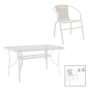 ТРАПЕЗНА МАСА OBBI-ENSURE 5 БР. МЕТАЛ-СТЪКЛО В БЯЛ ЦВЯТ 120X70X70СМ