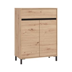 ШКАФ ЗА ОБУВКИ FLANNAN 2K1F2V АРТИСАН ДЪБ/ЧЕРЕН МАТОВ ЦВЯТ 80X40X110СМ