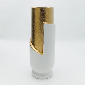 ВАЗА КЕРАМИЧНА БЯЛА - ЗЛАТНА 13.5x13.5x36.5см