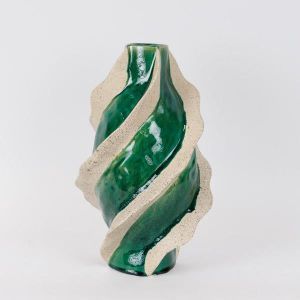 ВАЗА КЕРАМИЧНА, ЗЕЛЕНО-БЯЛО, 22.5x22.5x37.5см
