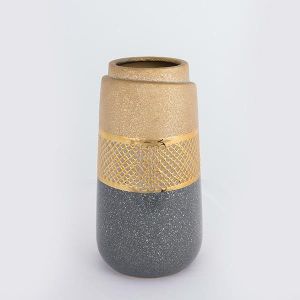 ВАЗА КЕРАМИЧНА, ЗЛАТИСТО И СИВО, 13.5x13.5x24.5см
