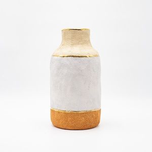 ВАЗА КЕРАМИЧНА, ЗЛАТИСТО-БЯЛО-ЧЕРВЕНО, 16x16x30см
