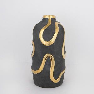 ВАЗА КЕРАМИЧНА, СИВА И ЗЛАТИСТА, 17.5x17.5x35.5см