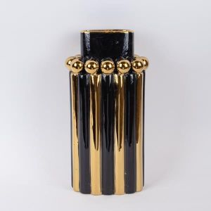 ВАЗА КЕРАМИЧНА, СИНЯ И ЗЛАТНА, 19.2x13x37.5см