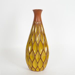 ВАЗА КЕРАМИЧНА, ТЕРАКОТА И ЖЪЛТО, 14.5x14.5x37см