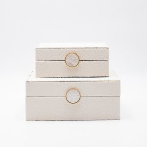 ДЕКОРАТИВНА КУТИЯ S/2, ДЪРВЕНА, БЯЛА, 20x16x8, 16x11x6см