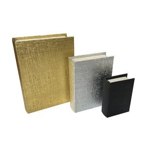 ДЕКОРАТИВНА КУТИЯ КНИГА, ДЪРВЕНА, СРЕБЪРНА, ЧЕРНА, ЗЛАТНА, КОМПЛЕКТ ОТ 3 БР., 30x21.5x6 , 23x17x4.5, 16x11x3 см