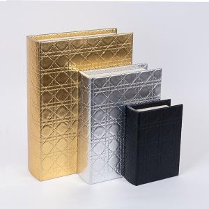 ДЕКОРАТИВНА КУТИЯ КНИГА, ЧЕРНО-ЗЛАТНО-СРЕБЪРНА, КОМПЛЕКТ ОТ 3 БРОЯ, 30x22x7.5, 23x17x6, 16x11x4.5см