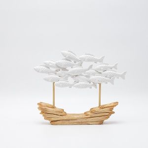 ДЕКОРАТИВНА СКУЛПТУРА, РИБИ, ПОЛИПОЛИРЕЗИН, НАТУРАЛНО БЯЛО, 26x5x21см