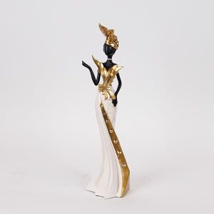 ДЕКОРАТИВНА ФИГУРКА ЗА НАСТОЛА, ЖЕНА, БЯЛО И ЗЛАТНО, 10x9x41 см