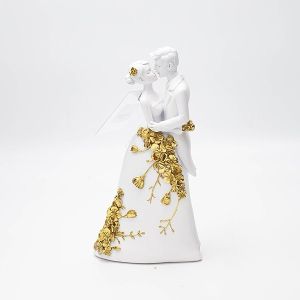 ДЕКОРАЦИЯ ЗА МАСА, ДВОЙКА, ПОЛИПОЛИРЕЗИН, БЯЛО-ЗЛАТНО, 11.2x5x20см