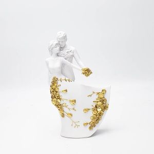 ДЕКОРАЦИЯ ЗА МАСА, ДВОЙКА, ПОЛИПОЛИРЕЗИН, БЯЛО-ЗЛАТНО, 12x5.5x20.5см