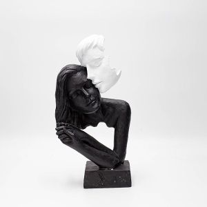 ДЕКОРАЦИЯ ЗА МАСА, ДВОЙКА, ПОЛИРЕСОМА, ЧЕРНО-БЯЛО, 15.5x10x29.5см