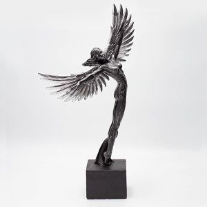 ДЕКОРАЦИЯ ЗА МАСА, ЖЕНА С КРИЛА, ПОЛИПОЛИРЕЗИН, СРЕБЪРНО-ЧЕРНО, 20x10x39.5см