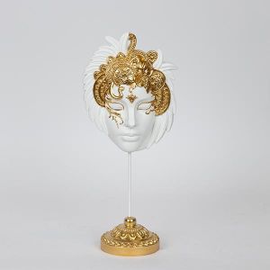 ДЕКОРАЦИЯ ЗА МАСА, МАСКА, ПОЛИРЕЗИН, СИВО И ЗЛАТНО, 12.7x7.8x28.5см