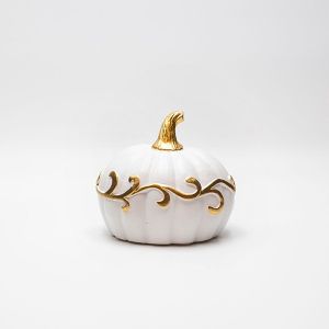 ДЕКОРАЦИЯ ЗА МАСА, ТИКВА С ЛОЗИ, ПОЛИПОЛИРЕЗИН, БЯЛО-ЗЛАТНО, 12.5x12.5x10.9см