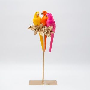 ДЕКОРАЦИЯ ЗА МАСА, ТРИ ПАПАГАЛА, ПОЛИПОЛИРЕЗИН, ЦВЕТНА, 16x7.5x36см