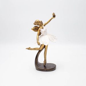 ДЕКОРАЦИЯ ЗА МАСА, ФЕЯ, ПОЛИРЕСОМА, БРОНЗОВО-БЯЛО, 11.58x8.5x24.2см