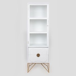 ДЪРВЕНА ЕТАЖЕРКА БЯЛО СЪС ЗЛАТИСТИ МЕТАЛНИ КРАКА 50X38X162СМ