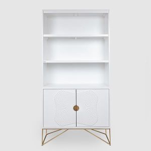 ДЪРВЕНА ЕТАЖЕРКА БЯЛО СЪС ЗЛАТИСТИ МЕТАЛНИ КРАКА 90X38X180СМ