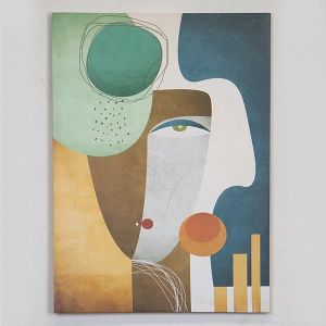КАРТИНА ПЛАТНО АБСТРАКТНО ИЗКУСТВО ЛИЦЕ КАФЯВО - БЯЛО 50x70см