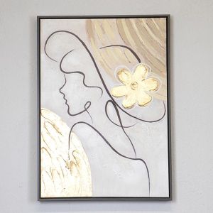 КАРТИНА ПЛАТНО ЖЕНА БЕЖОВО - БЯЛО - ЧЕРНО - ЗЛАТНО 50x70x3.5см